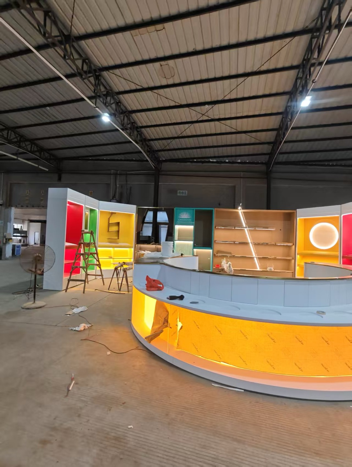 A full retail installation fabricated across the factory floor